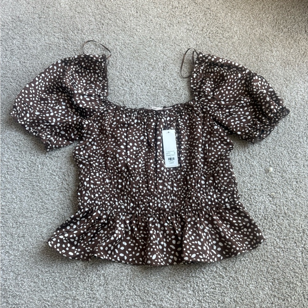 Francesca's Collections Brown Smocked Peplum Blouse
